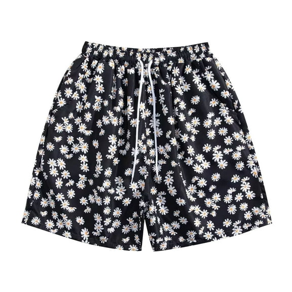 sovlvnd Mens Summer Swim Shorts Mens Casual Printed Beach Shorts With Elastic Waist And Drawstring Pocketless Knee Length L, Black