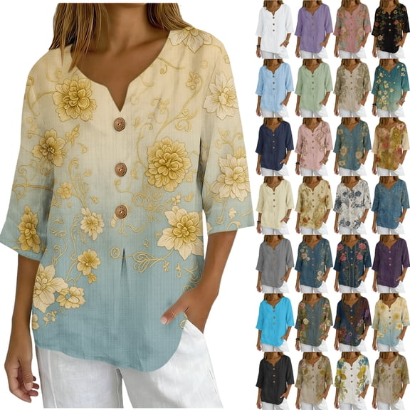 sovlvnd Plus Size Fashion Womens Casual Printed Square Neck Short Sleeve Buttons Tops Summer Lightweight Tops for Women 2024 Loose Blouses Comfy Tee Blouse S-2XL