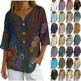 thumbnail image 1 of sovlvnd Plus Size Fashion Womens Casual Printed Square Neck Short Sleeve Buttons Tops Summer Lightweight Tops for Women 2024 Loose Blouses Comfy Tee Blouse S-2XL, 1 of 9