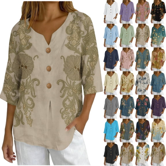 sovlvnd Plus Size Fashion Womens Casual Printed Square Neck Short Sleeve Buttons Tops Summer Lightweight Tops for Women 2024 Loose Blouses Comfy Tee Blouse S-2XL
