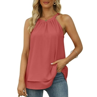 sovlvnd Plus Size Tank Tops for Women Fashion Womens Blouse Tank Tops Summer High Neck Sleeveless Chiffon Tops Tank Top Bodysuit for Women
