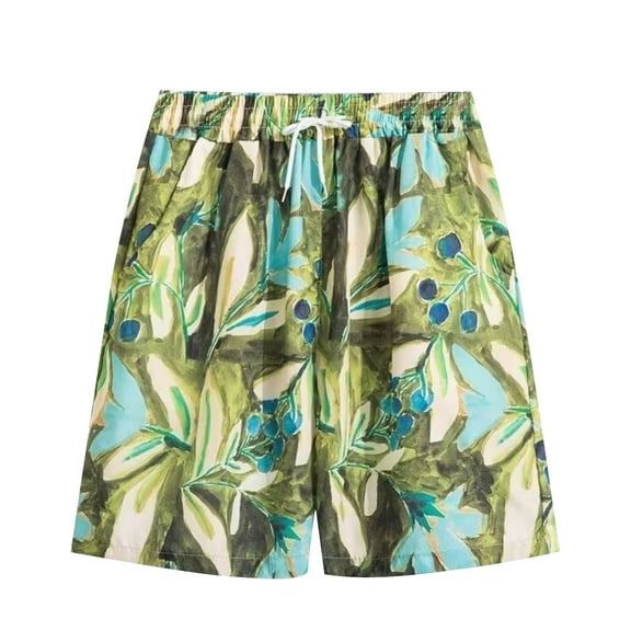 sovlvnd Running Shorts for Men, Mens Casual Printed Beach Shorts With Elastic Waist And Drawstring Pocketless Knee Length M, Green