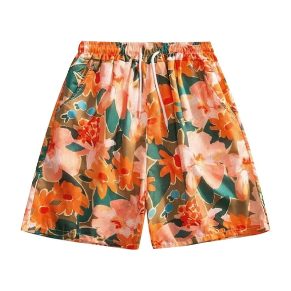 sovlvnd Running Shorts for Men, Mens Casual Printed Beach Shorts With Elastic Waist And Drawstring Pocketless Knee Length XL, Orange