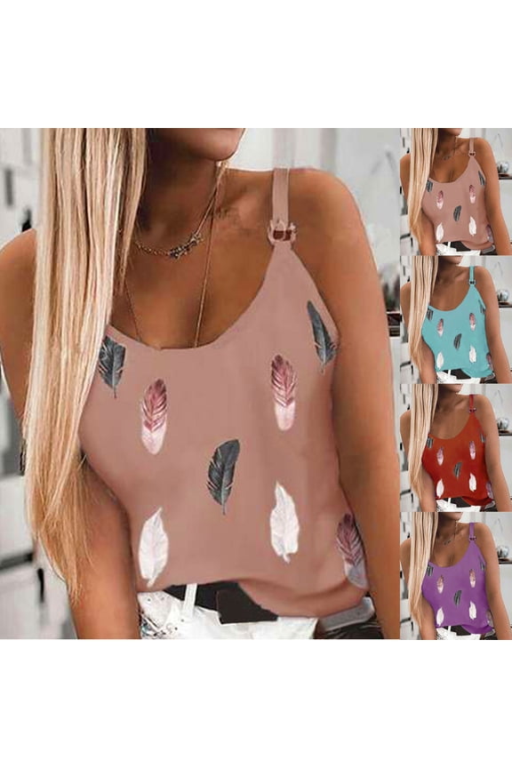 S-5XL Plus Size Tank Tops for Women Fashion Women Summer Print Casual Sleeveless Round-Neck Vest Camis Blouse Tops Womens Tank Tops