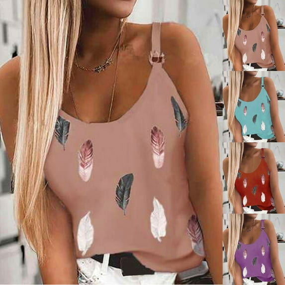 sovlvnd S-5XL Plus Size Tank Tops for Women Fashion Women Summer Print Casual Sleeveless Round-Neck Vest Camis Blouse Tops Womens Tank Tops