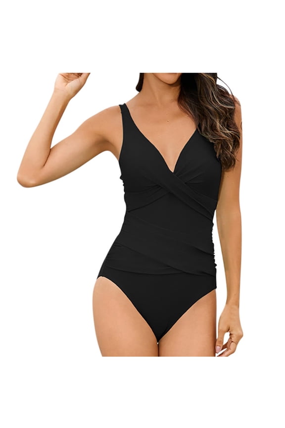 Save up to 65% Women's Over Size Fashion Comfortable Sexy Deep V Ruffles Slimming Belly Shading Tummy Tightening Swimsuit
