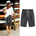 thumbnail image 1 of Womens Plus Elastic Waist Shorts Summer Solid Cotton Linen Casual Shorts with Pockets, 1 of 3