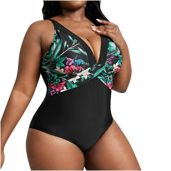 sovlvnd Summer Sale 2024 Women's Fashionable New Plus Size Casual Loose Swimsuit Sexy Slimming Print High Waisted Bikini