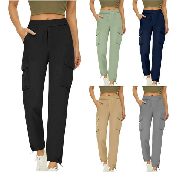 sovlvnd Summer Sale Fashion Womens Casual Color Casual Plus Size Elastic High Waist Wide Cropped Leg Loose Outdoor Fitness Running Climbing Trousers Pocket Pants