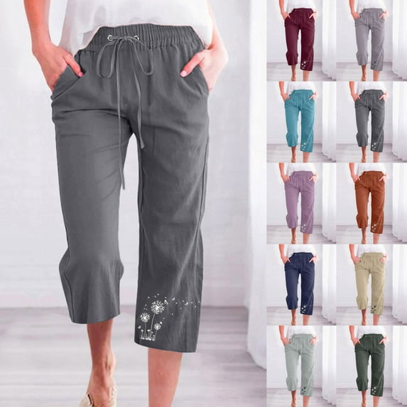 sovlvnd Summer Sale Fashion Womens Plus Size Casual Lightweight Printing Elastic Loose Pants Soft Versatile Straight Wide Leg Trousers With Pocket
