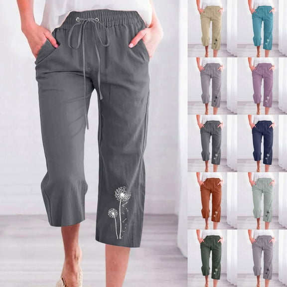 sovlvnd Summer Sale Fashion Womens Plus Size Casual Lightweight Printing Elastic Loose Pants Soft Versatile Straight Wide Leg Trousers With Pocket