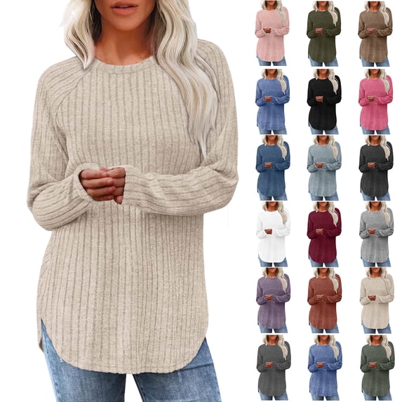 Womens Tops Textured Long Sleeve Shirts Casual Fall Tops Lightweight Pullover Sweatshirts