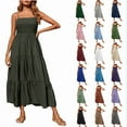 thumbnail image 1 of Womens Summer Dresses Bohemian Spaghetti Strap Smocked Tiered Long Beach Sun Dresses Sleeveless Solid Maxi Dress Tank Dresses for Women, 1 of 9