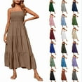 thumbnail image 1 of Women's Plus Size Bohemian Spaghetti Strap Smocked Tiered Long Beach Sun Dresses Comfortable Sleeveless Solid Maxi Dress, 1 of 9
