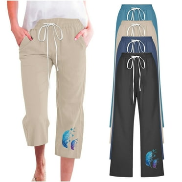 sovlvnd Summer Savings Capris Pants For Women Casual Summer Linen 3/4 Pants Wide Leg Capris Lightweight Over Size Fashionable Baggy Cropped Trousers