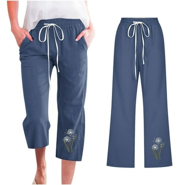 sovlvnd Summer Savings Over Size Capris Pants For Women Casual Summer Linen 3/4 Pants Wide Leg Capris Lightweight Baggy Cropped Trousers