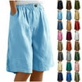 thumbnail image 1 of sovlvnd Summer Savings Women's Fashionable Half Shorts Pants Summer Over Size Elastic Waist Buttons Casual Versatile Linen Pockets Pants, 1 of 8
