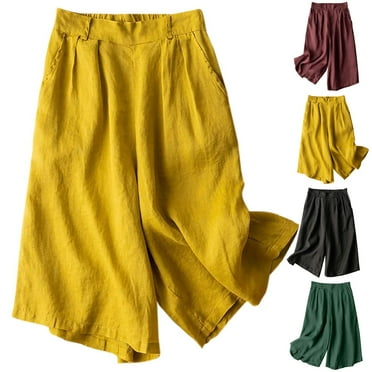 sovlvnd Summer Savings Women's Summer Plus Size Color Loose And Breathable Wide Leg Capris Causal Lightweight Soft Versatile Cropped Pants