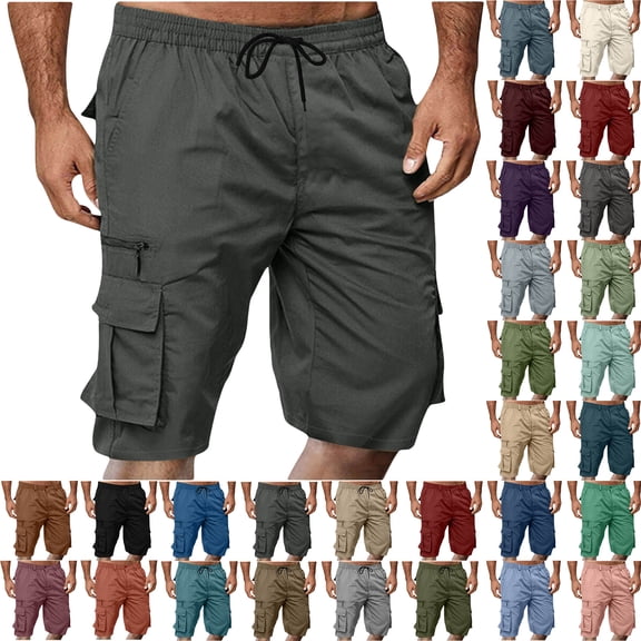 sovlvnd Summer Shorts for Men, Men Casual Button Zipper Solid Knee Length Cargo Pants With Pocket Straight Button Zipper Shorts S, Coffee