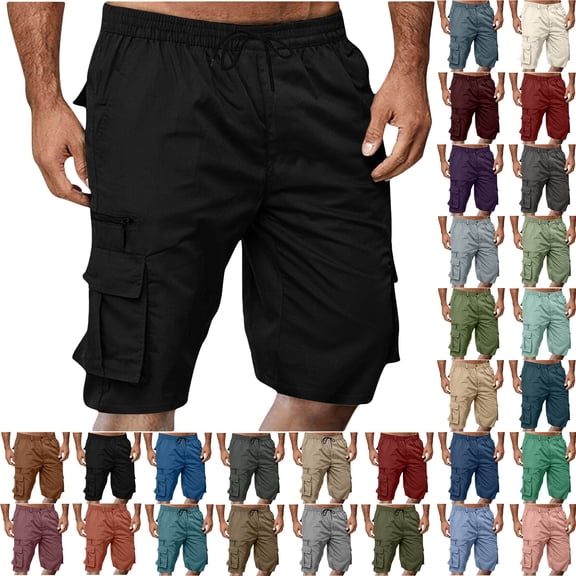 sovlvnd Summer Shorts for Men, Men Casual Button Zipper Solid Knee Length Cargo Pants With Pocket Straight Button Zipper Shorts S, Gray