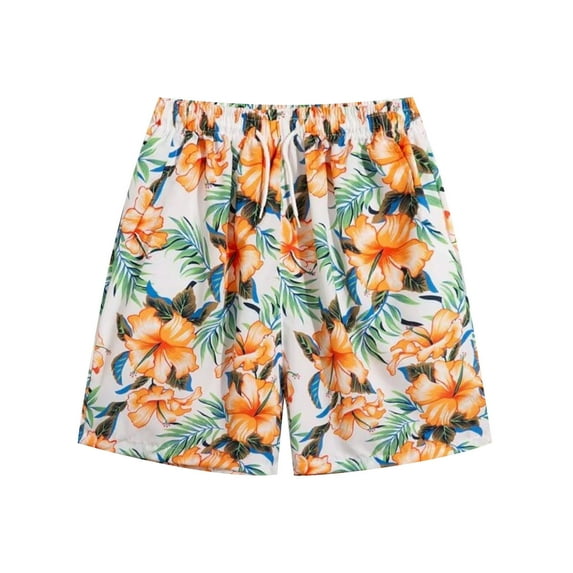 sovlvnd Summer Shorts for Men, Mens Casual Printed Beach Shorts With Elastic Waist And Drawstring Pocketless Knee Length 3XL, Yellow