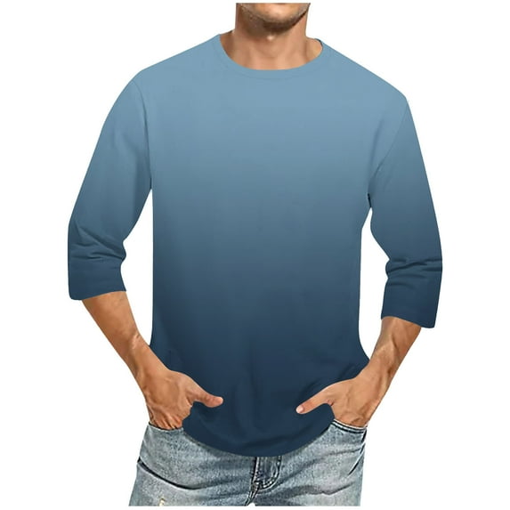 sovlvnd T-shirts for Man, Fashion Men Printing Round Neck Casual 3/4Sleeve Blouses Shirts Leisure TimeTops 4XL, Navy