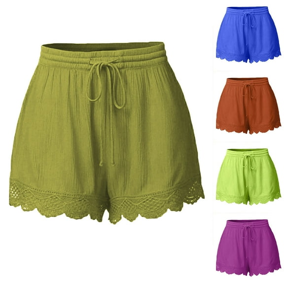 sovlvnd Up to 65% Off Fashion Womens Summer Lace Plus Size Loose Rope Tie Shorts Yoga Sport Pants Soft Versatile Leggings Trousers
