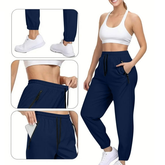 sovlvnd Up to 65% Off Women's Lightweight Breathable Sports Joggers With Drawstring Waist Solid Color Pants For Outdoor Navy 2XL