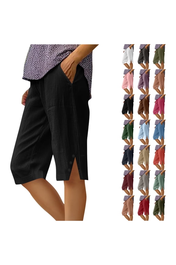 Up to 65% Off Women's Over Size Spring And Elastic Waist Linen Versatile Straight Leg Casual Loose Pants Capris