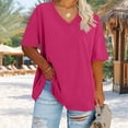 thumbnail image 1 of Women's Tops Plus Size Casual V-Neck Short Sleeve T-shirt Solid Fashionable Casual And Loose Blouse Tops Hot Pink 4XL, 1 of 6
