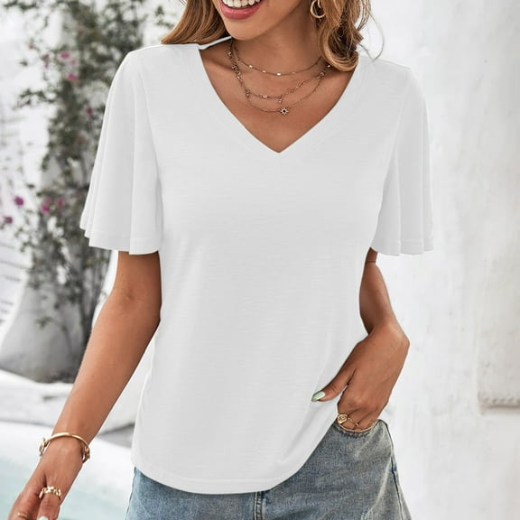 sovlvnd Women Summer Tops, Fashion Women's Summer V-Neck Solid Short Sleeve Sexy Top Blouse White