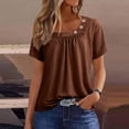 thumbnail image 1 of sovlvnd Women Tops Summer Blouses Fashion Summer Casual Solid Round Neck Short Sleeves Tshirt Blouse Coffee, 1 of 6