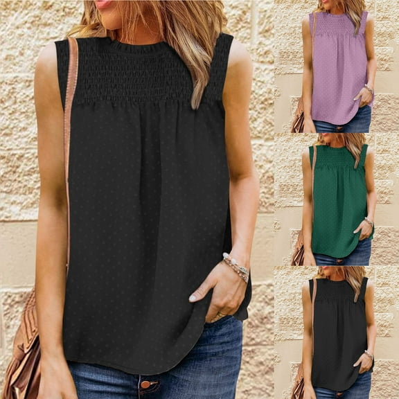 sovlvnd Women's Fashionable Plus Size Casual Camisole Chiffon Round-Neck Solid Color Pullover Sleeveless Vest Blouse T-shirt Tops for Women