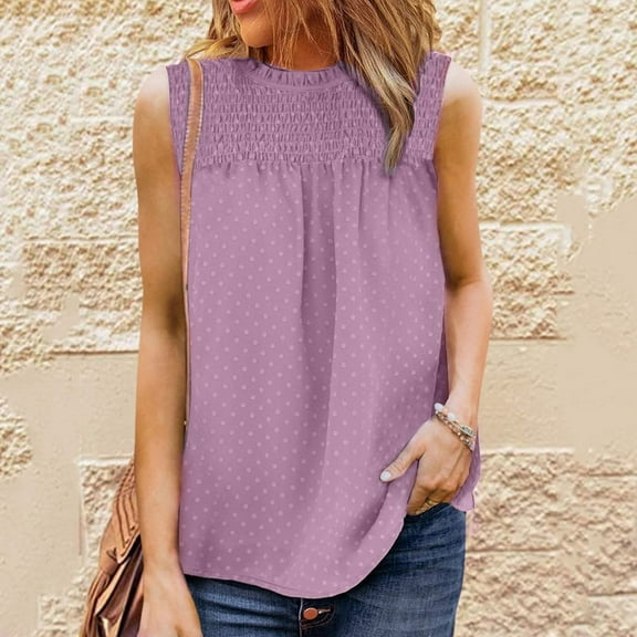 sovlvnd 2024 Basic Tank Tops for Women Women Casual Chiffon Round-Neck Solid Color Pullover Sleeveless Vest Blouse T-shirt Tops Womens Tank Tops Plus Size Tank Tops for Women