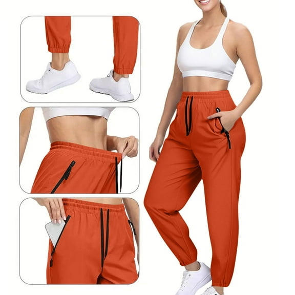 sovlvnd Women's Lightweight Breathable Sports Joggers With Drawstring Waist Solid Color Pants For Outdoor Fashion Orange 3XL