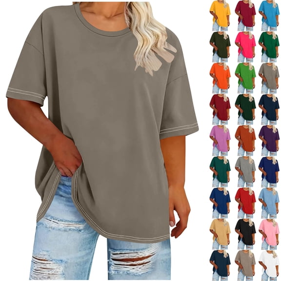 Womens Tops Plus Size Blouses for Women Round Neck Short-sleeve Casual T-shirt Tunic Tops Basic Shirt