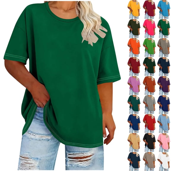 Summer Plus Size Shirts for Womens Short Sleeved Solid Base Shirt Sports T-shirt Round Neck Tops