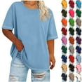 thumbnail image 1 of Summer Plus Size Shirts for Womens Short Sleeved Solid Base Shirt Sports T-shirt Round Neck Tops, 1 of 6