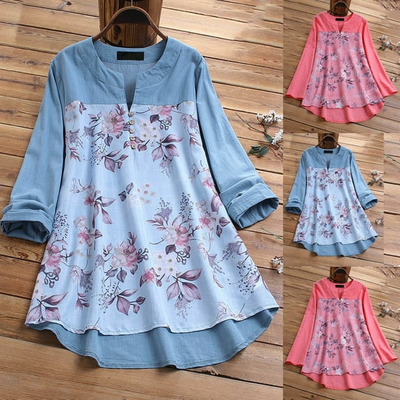 sovlvnd Women's Plus Size Fashion Print Summer Casual T-Shirt Short Sleeve V-Neck Sweatshirt Tops Blouse Comfortable Button Breathable Blouses Tops