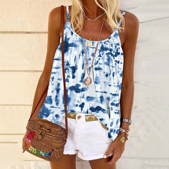 sovlvnd Women's Plus Sizes Summer Sexy Printed Sleevesless Strap Vest Over Size Top Tank Blouse Summer Casual Loose Comfy Tee Blouse Tank Tops S-2XL