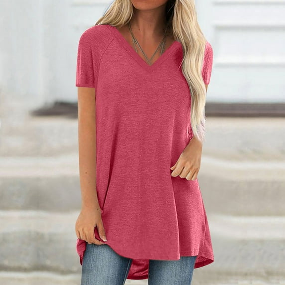 sovlvnd Women's Summer Plus Size Solid Round Neck Loose Short Sleeve Tops T-shirt Blouse Loose Fitting Shirt Comfy Tee Blouse Lightweight tunic Blouse Tops S-5XL