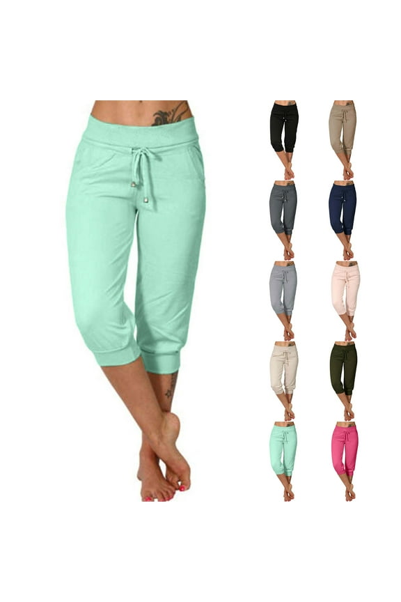 Women's Yoga Pants Loose Soft Drawstring Workout Sweatpants Outdoor Athletic Causal Pants With Pockets Lightweight Capris for Women