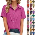 thumbnail image 1 of Women's Linen Tops Lapel Short Sleeve Shirts Summer Button Tunic Blouse, 1 of 8