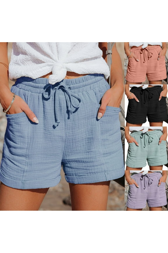 Womens Shorts Clearance Summer Drawstring Elastic Waist Casual Solid Shorts Short Pants Womens Shorts with Pockets Shorts for Women