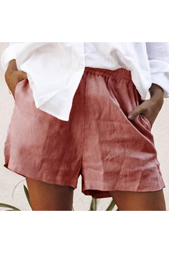 Fashion Womens Shorts Plus Size Summer Shorts with Pocket Solid Casual Elastic High Waist Workout Shorts Summer Shorts for Women