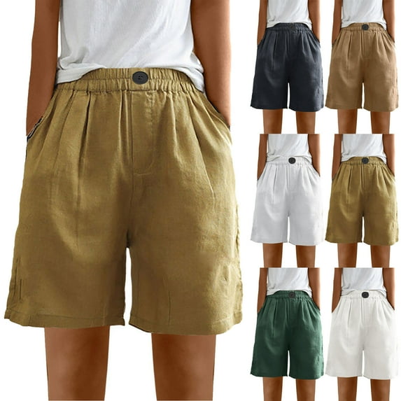 sovlvnd on Clearance 2024 Over Size Summer Fashionable Pants For Women Casual Personalized Summer Elastic High Waist Linen Pant Pockets Shorts