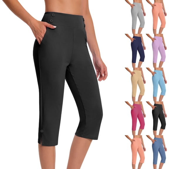 sovlvnd on Clearance Plus Size Capris for Women Loose Wide Leg Pants High Waist Straight Pants Casual Pants Capris Pants for Women Dressy Casual