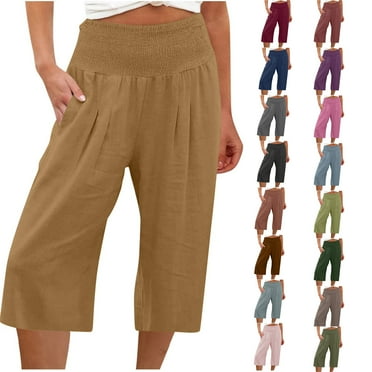sovlvnd on Clearance Plus Size Capris for Women Loose Wide Leg Pants High Waist Straight Pants Casual Pants Capris Pants for Women Dressy Casual