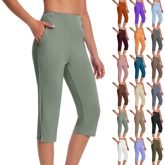 sovlvnd on Clearance Plus Size Capris for Women Loose Wide Leg Pants High Waist Straight Pants Casual Pants Capris Pants for Women Dressy Casual