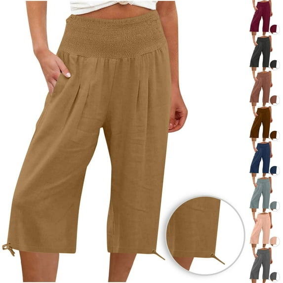 sovlvnd on Clearance Plus Size Capris for Women Loose Wide Leg Pants High Waist Straight Pants Casual Pants Capris Pants for Women Dressy Casual